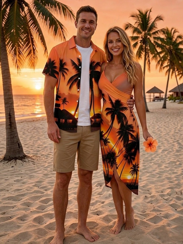 Rosegal Coconut Tree Ombre Dusk Sunset Print Matching Hawaii Beach Outfit For Couples Review