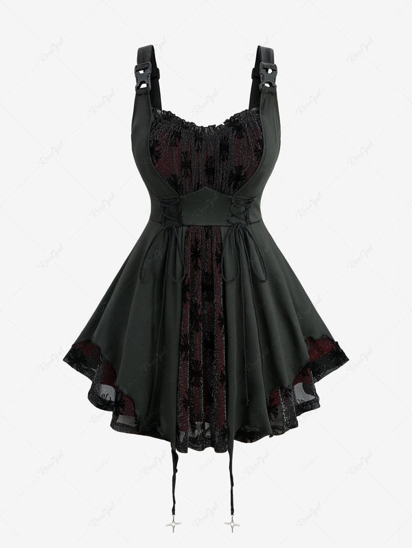 Rosegal Plus Size Silver Flocking Mesh Lace Up Ruffles Ruched Cross Asymmetrical Tank Top Review
