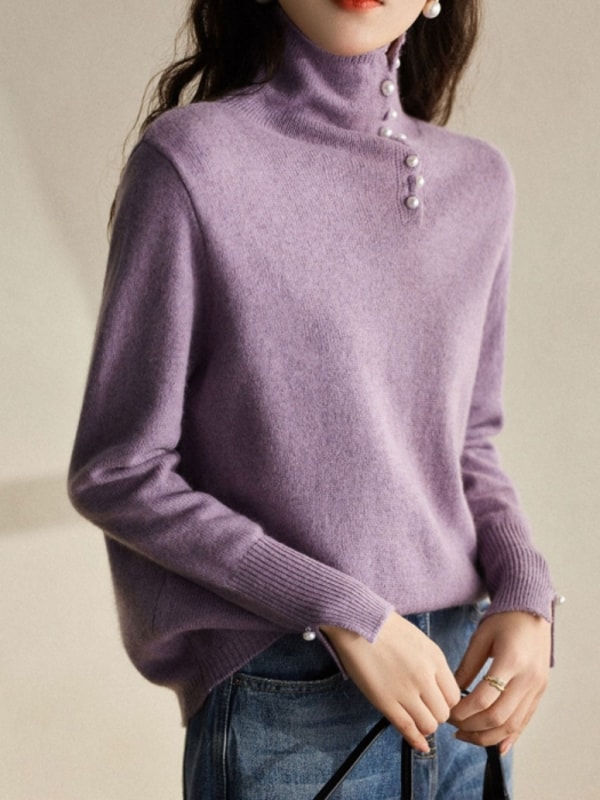 Roselili Sweaters Reviews: Ava Vintage Buttoned Turtleneck Knitted Sweater
