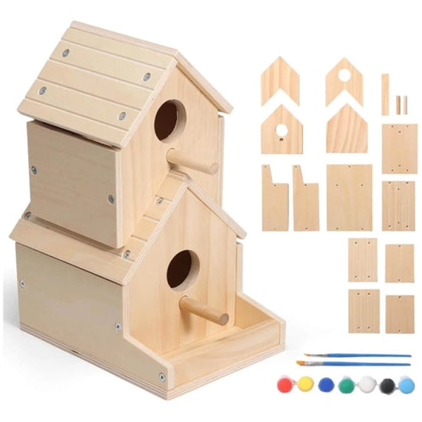 SainSmart Jr. Wooden Bird House 2-Story with Brushes and Paint Review