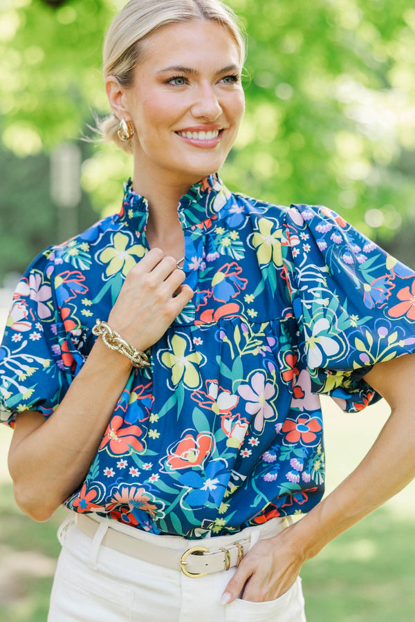 Shop the Mint When You Know Navy Blue Floral Blouse Review