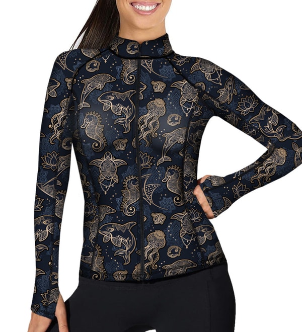 Spacefish Army Full Zip Up Ocean Mandala Rash Guard Reviews