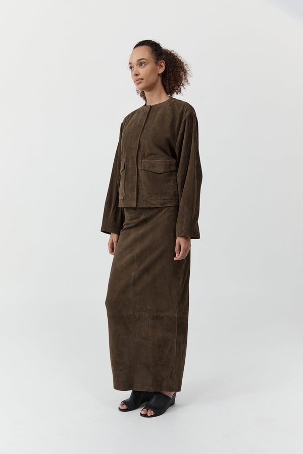 St. Agni Suede Column Skirt Khaki Reviews