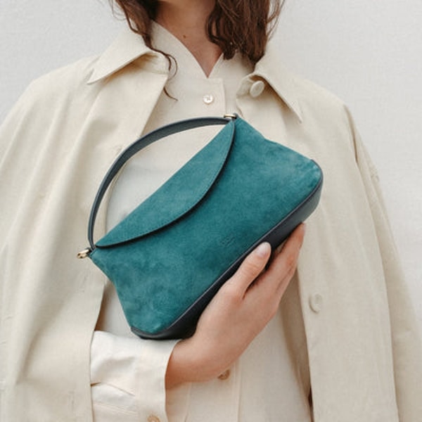 Stow London Ocean Teal Suede Mini East West Curve Bag Review