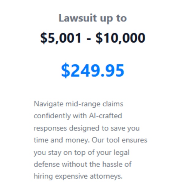 Summons Response Package $5,001 - $10,000 Review