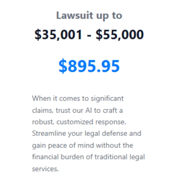 Summons Response Package $35,001 - $55,000 Review