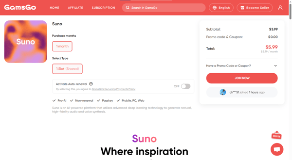 GamsGo Suno AI Music Review