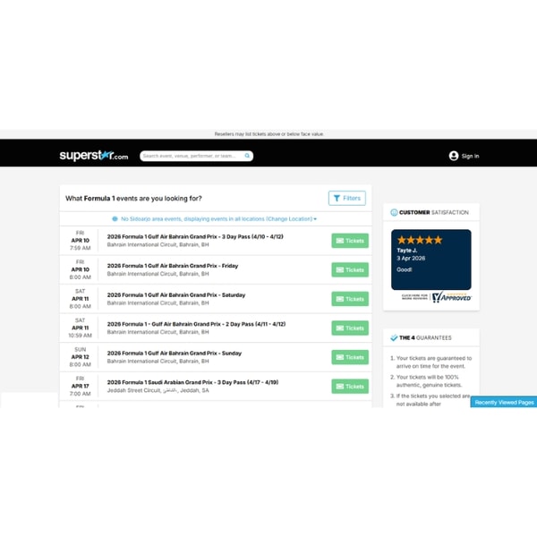 superstar.com Formula 1 Tickets Review