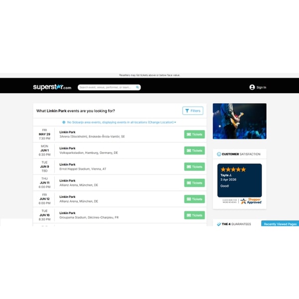 superstar.com Linkin Park Tickets Review