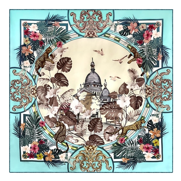 The Cotton and Silk 36x36" Hand-rolled Hem Silk Twill Scarf Double-Sided Print Turquoise Review