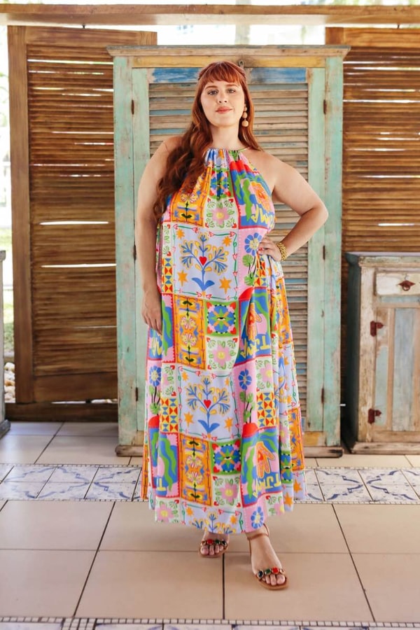 Tjama Vestido Longo Al&ccedil;a Fina Estampa Zazulejo Avalia&ccedil;&otilde;es