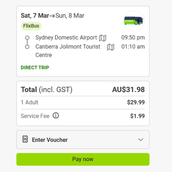 FlixBus Bus to Canberra Reviews