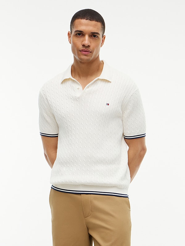 Tommy Hilfiger Polo-Pullover mit Zopfmuster und kurzen &Auml;rmeln Bewertung