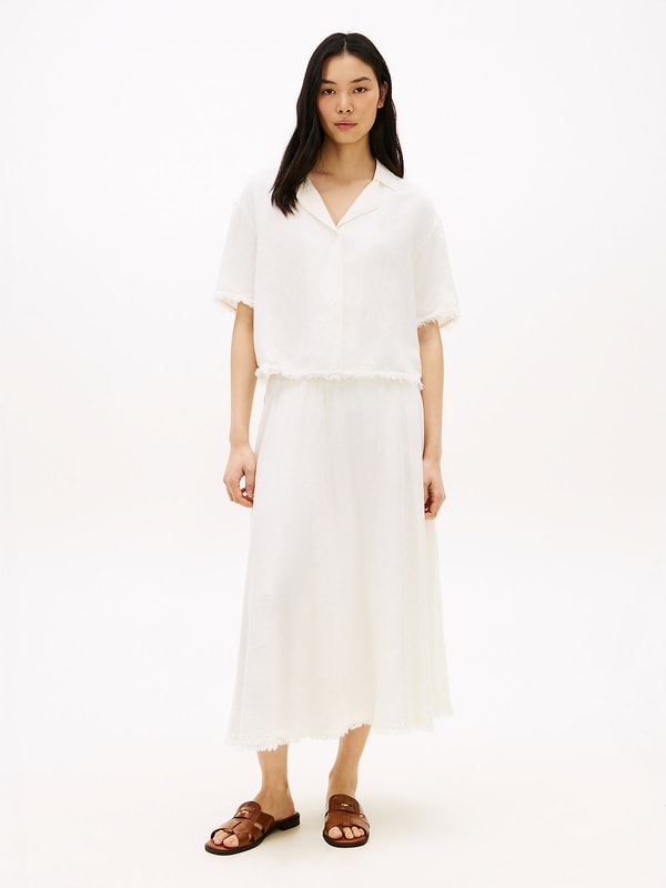 Tommy Hilfiger Pleated Linen Blend Midi A-Line Skirt Anmeldelse