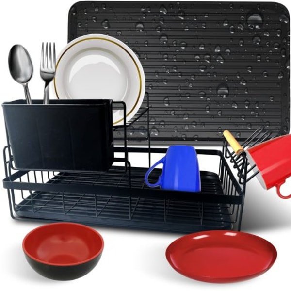 TopMark.hu Two-tier metal dish drainer with drip tray, black, large size &Eacute;rt&eacute;kel&eacute;s