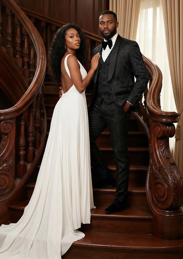 Tuxedo Action Men's 3-Piece Rose Embroidery Wedding Suits - Black Groom Tuxedo Review
