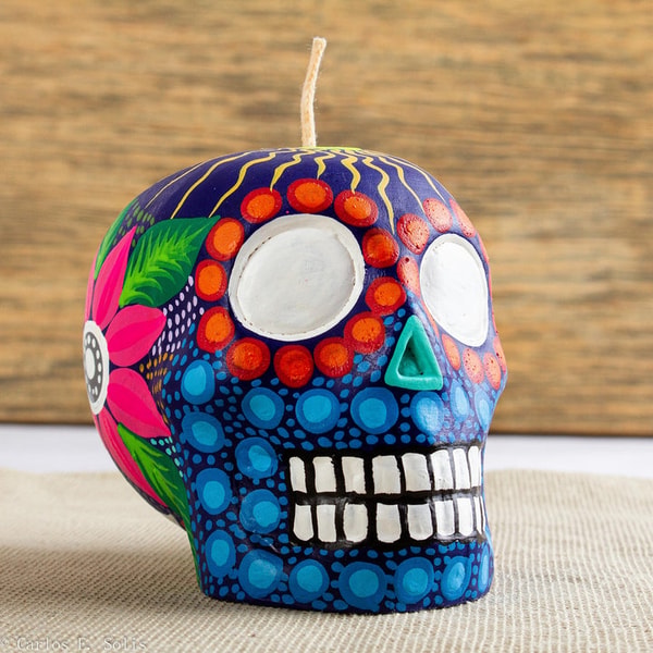 UNDISCOVERED Artisan Box Hand Painted Mexican Day of the Dead Purple Skull Candle Review