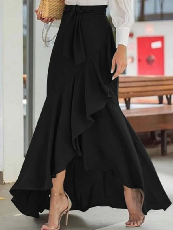 Ursime Ruffle Mermaid Hem Knot Waist Skirt Reviews