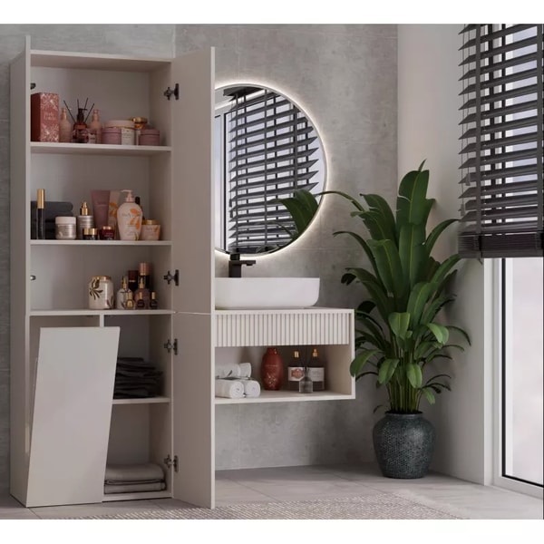 Veneti Badezimmerschrank 60 cm mit W&auml;schekorb ATSO 5 - Kaschmir Bewertungen