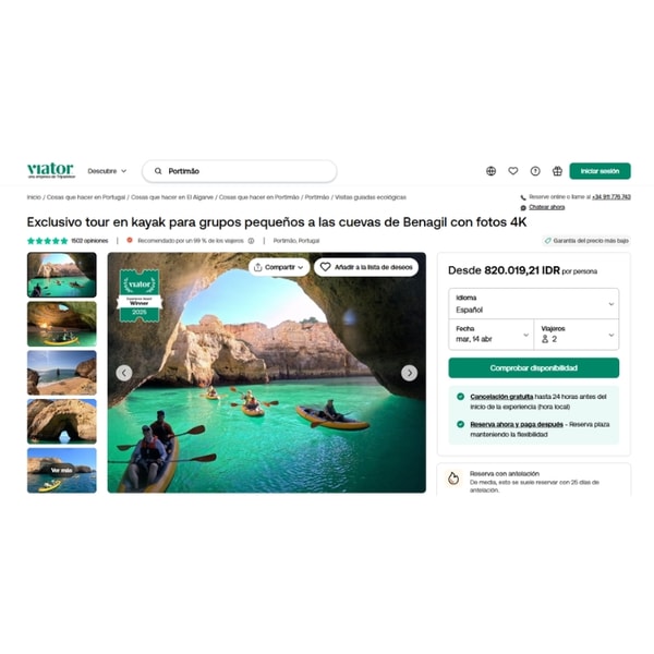 Viator Tour en kayak cuevas Benagil Rese&ntilde;a