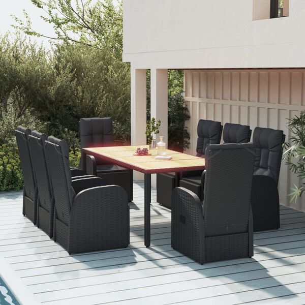 VidaXL Ensemble &agrave; manger de jardin 9 pcs Noir Poly Avis