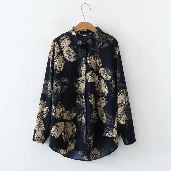 Voghion Women's New Flower Print Loose Lapel Long Sleeve Fashion Shirt Review