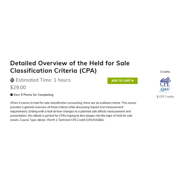 VTR Learning Detailed Overview of the Held for Sale Classification Criteria Review
