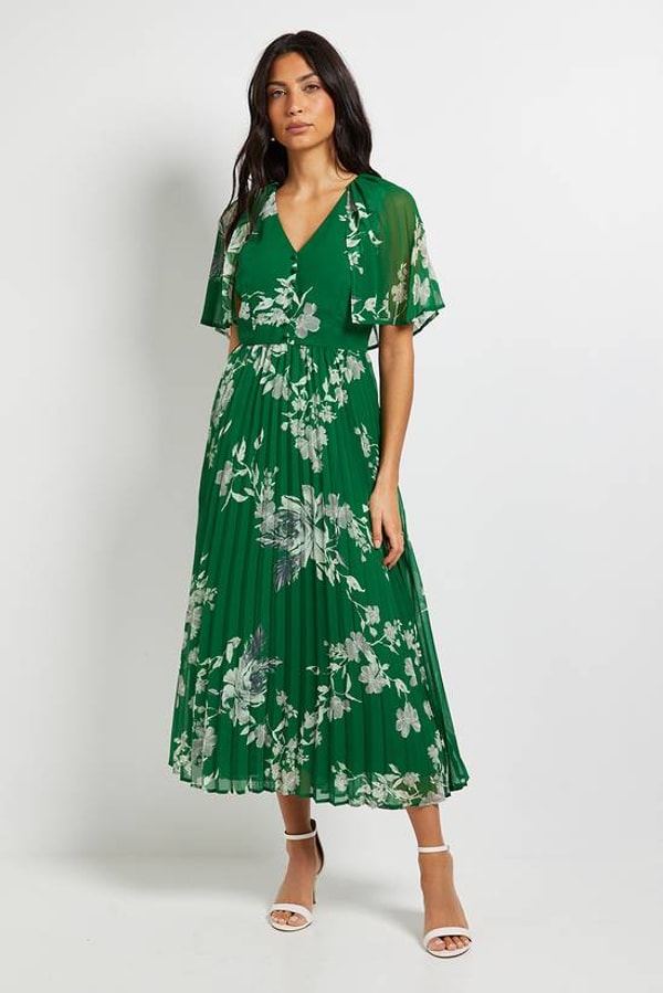 Wallis Pleated Cape Sleeve Midi Dress Review