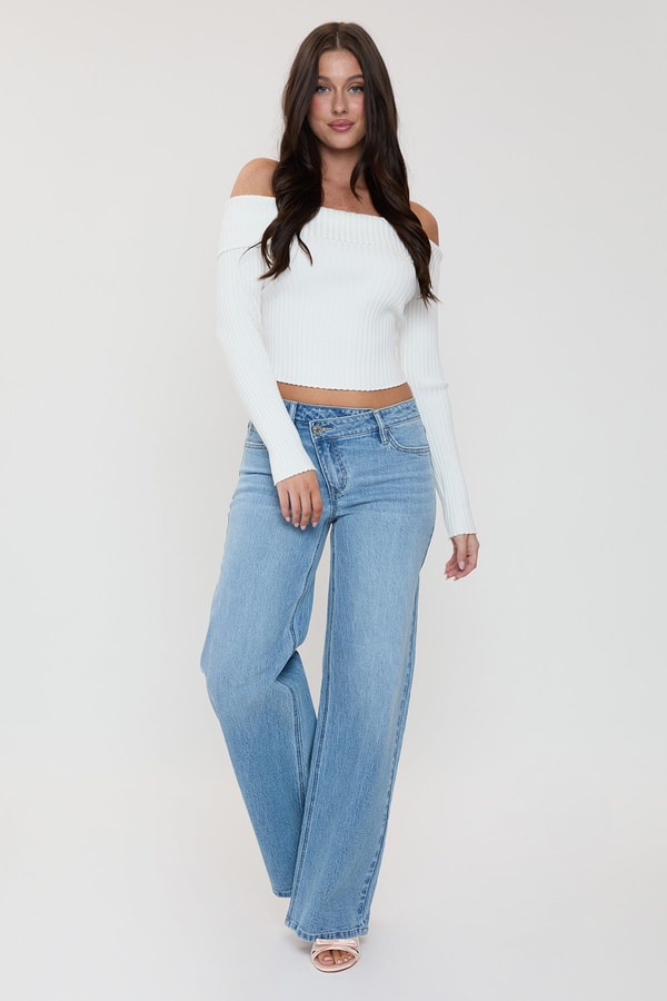YMI JEANS Women's Luxe Asymmetrical Wide Leg Jeans Review