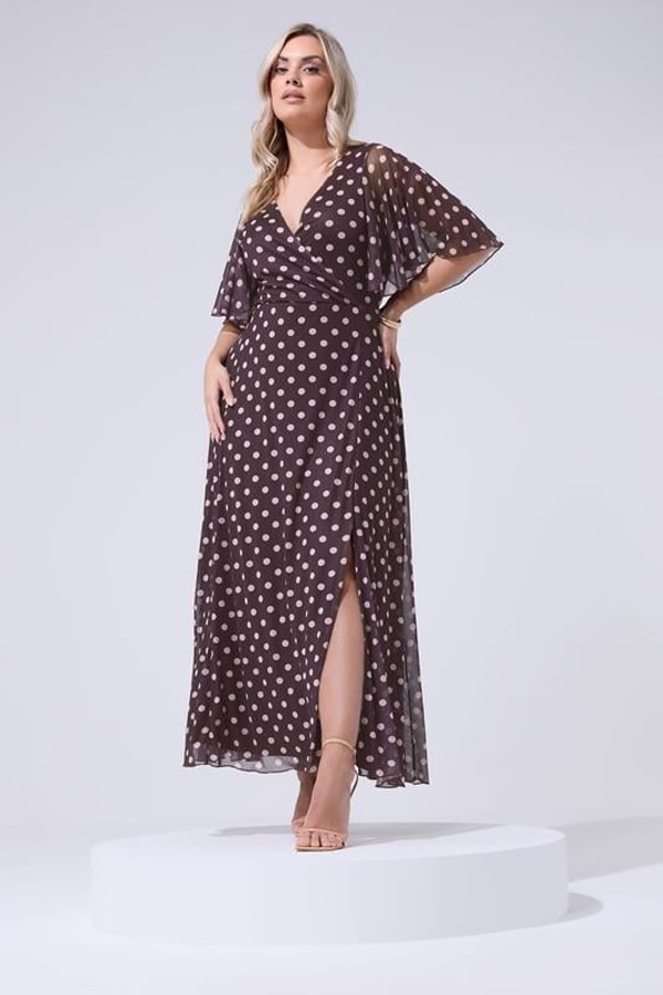 YOURS LONDON Curve Chocolate Brown & Pink Polka Dot Wrap Dress Review