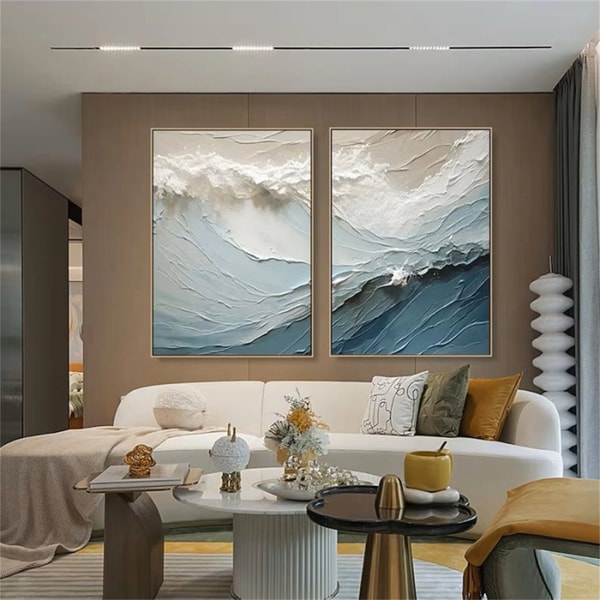 Zoes Deco Blue Textured Minimalist Wall Art Set of 2 Reviews