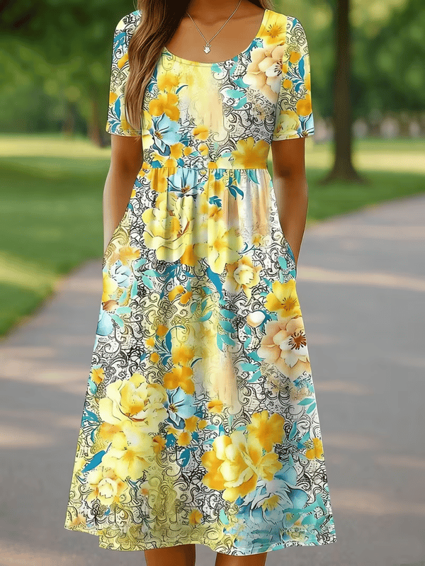 Zolucky Summer Yellow Floral Printing Dress Reviews