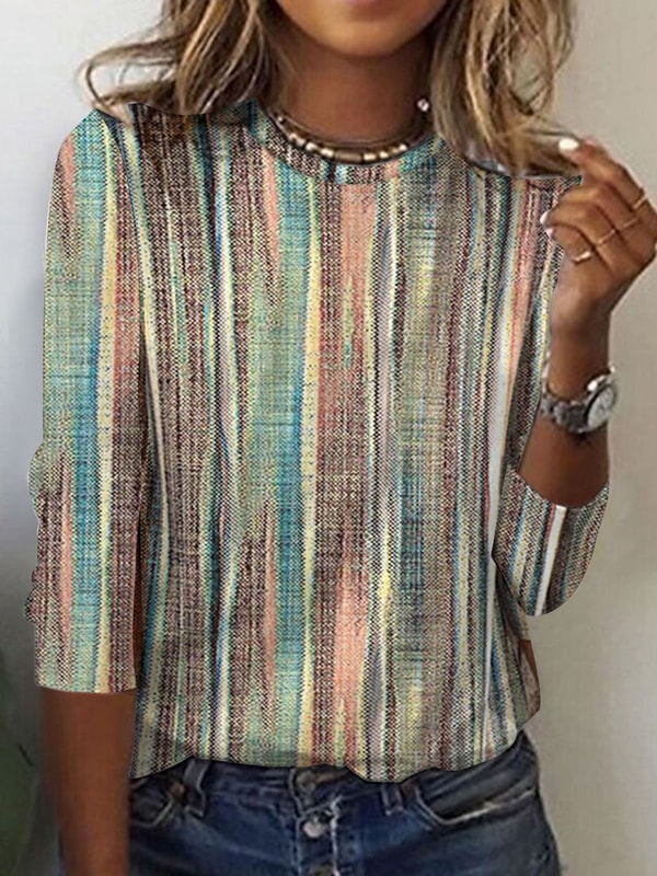 Zolucky Contrast Striped Casual T-Shirt Reviews